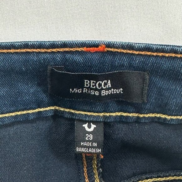 True Religion Jeans Womens 29 Becca Mid Rise Flap Bootcut Dark Washed Denim Blue - Picture 9 of 13
